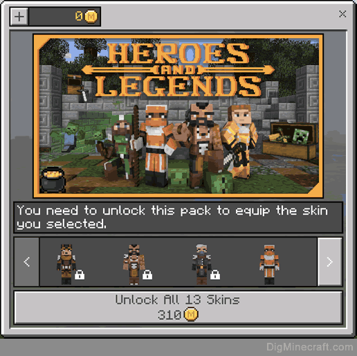heroes and legends skin pack in minecraft store