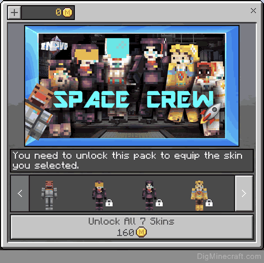 inpvp space crew skin pack in minecraft store