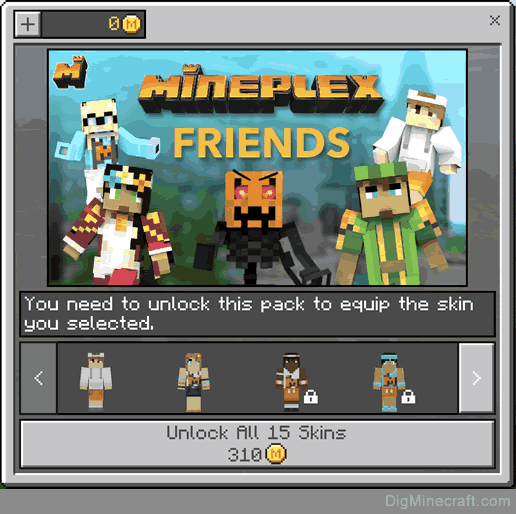 mineplex friends skin pack in minecraft store