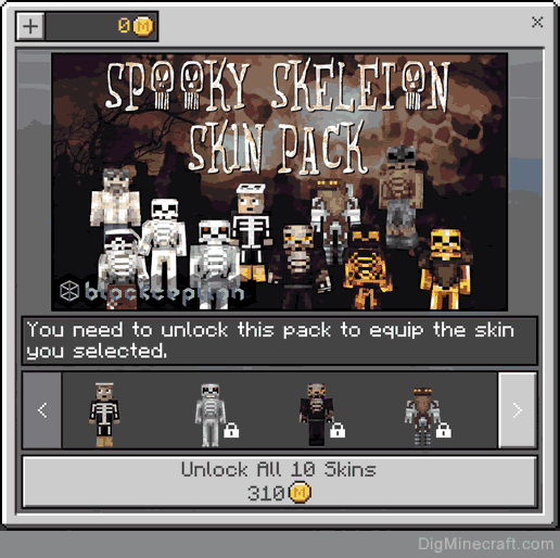 spooky skeleton skin pack in minecraft store