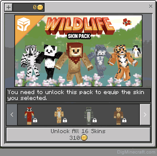 wildlife skin pack in minecraft store