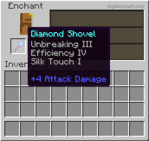 Completed enchanted diamond shovel