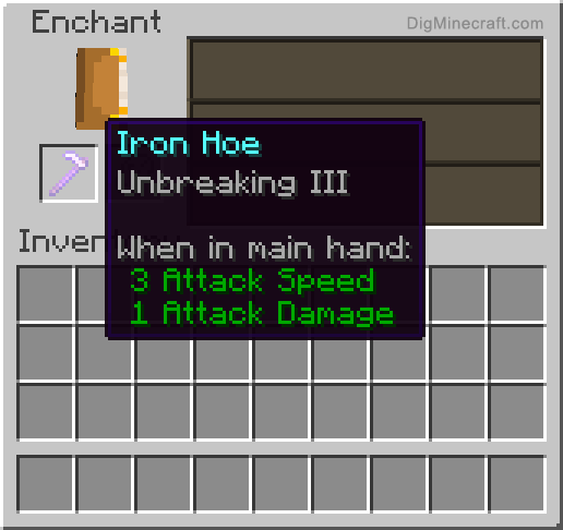 Completed enchanted iron hoe