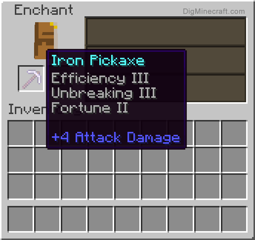 Completed enchanted iron pickaxe