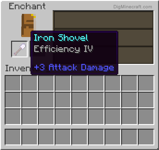 Completed enchanted iron shovel