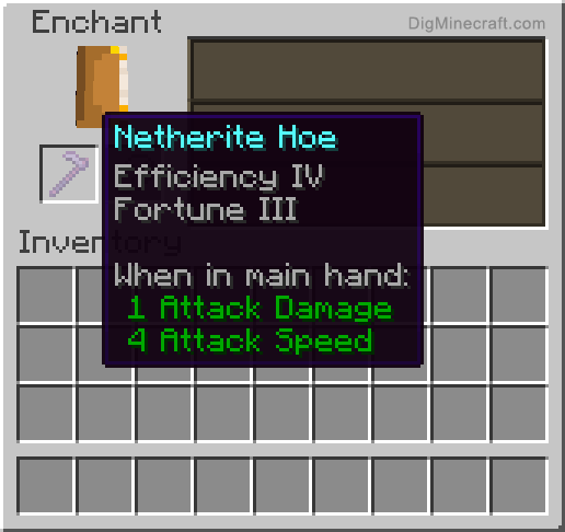 Completed enchanted netherite hoe