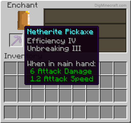 Completed enchanted netherite pickaxe