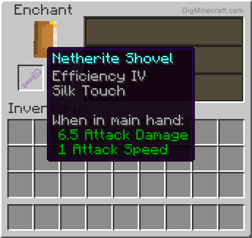 Completed enchanted netherite shovel