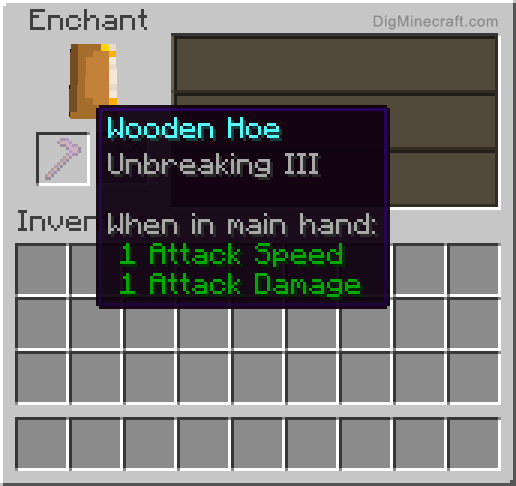 Completed enchanted wooden hoe