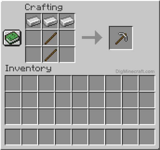 Crafting recipe for iron pickaxe