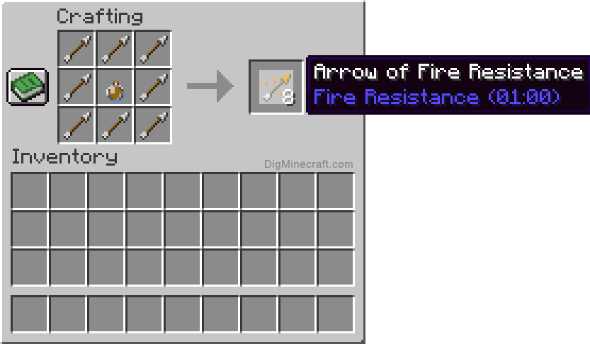 Crafting recipe for arrow of fire resistance extended