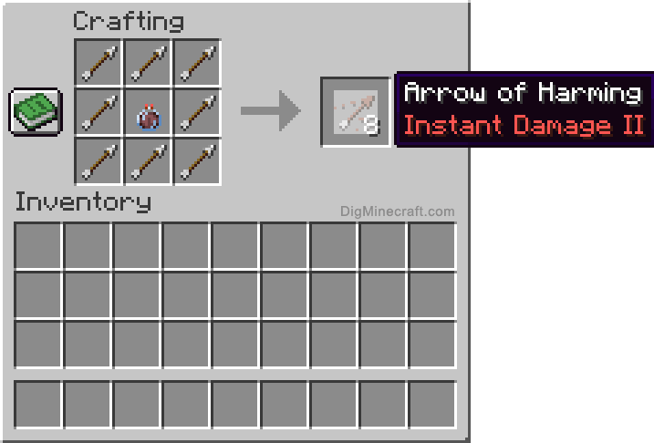 Crafting recipe for arrow of harming