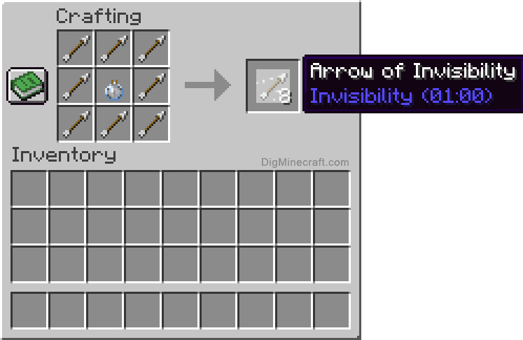 Crafting recipe for arrow of invisibility extended