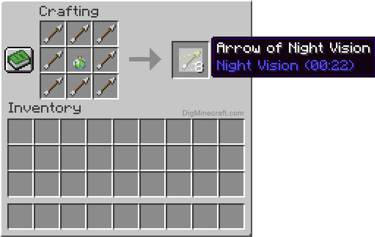 Crafting recipe for arrow of night vision