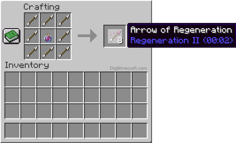 Crafting recipe for arrow of regeneration extended