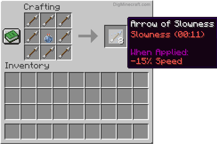 Crafting recipe for arrow of slowness