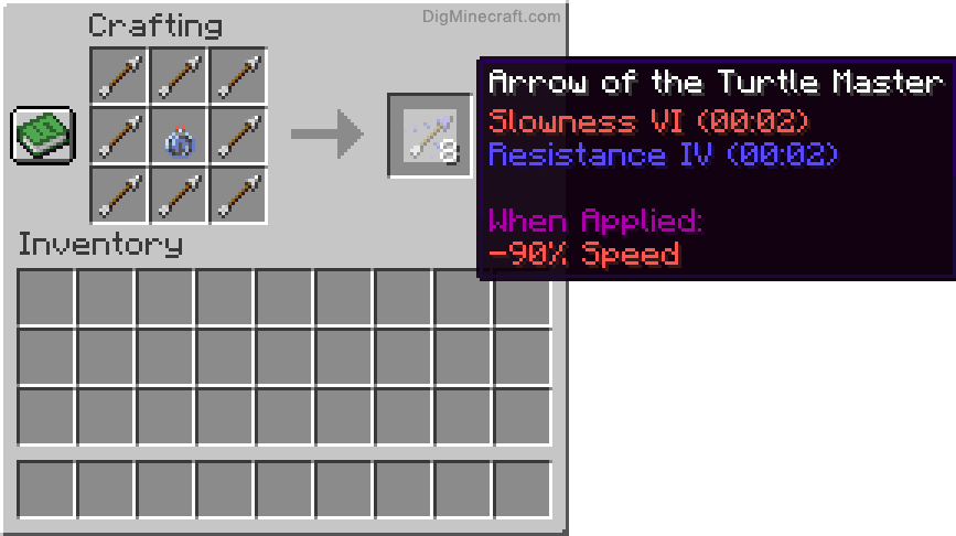 Crafting recipe for arrow of the turtle master extended