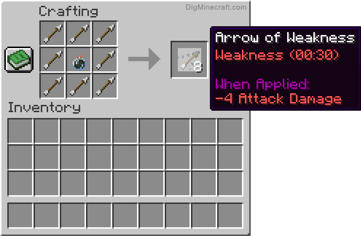 Crafting recipe for arrow of weakness extended